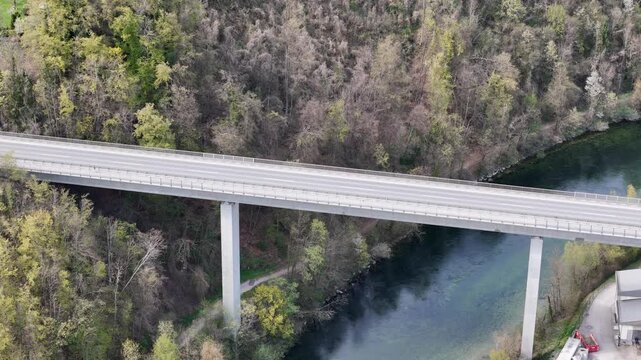 Aerial View of Bridge Over Traun River in Gmunden Austria
