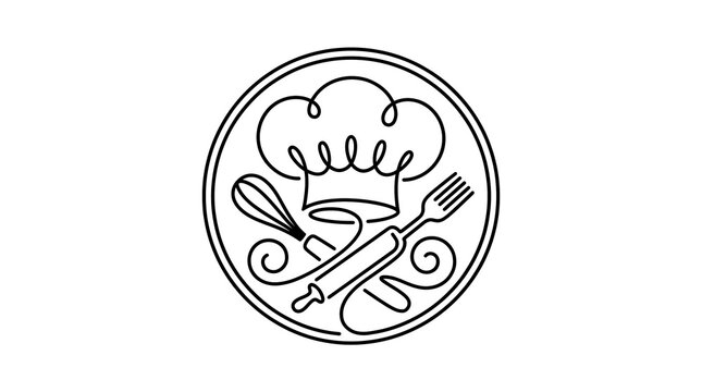 Bakery chef tools line art.