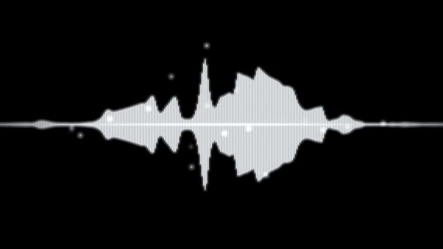 Seamlessly looping white digital audio waveform equalizer animation on black background