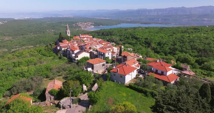 Aerial view of Dobrinj town on Krk Island, Croatia