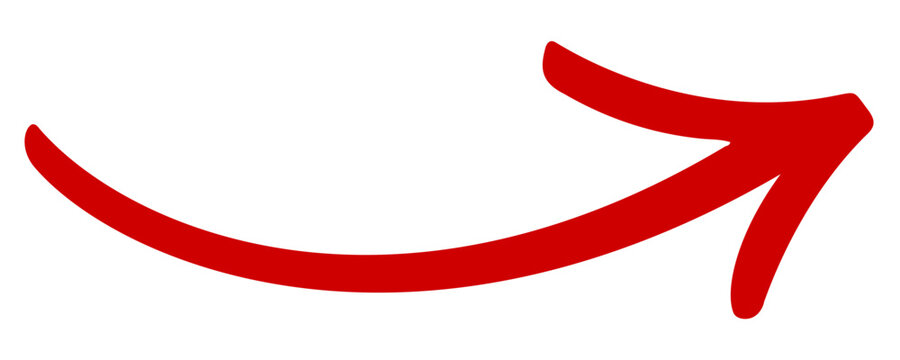 Hand drawn red arrow, arrow icon element, scribble curved arrow, next step symbol, pointer sign