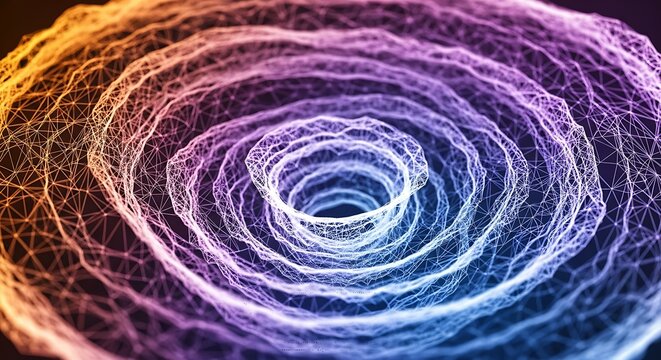 Vibrant colorful spiral light tunnel effect.