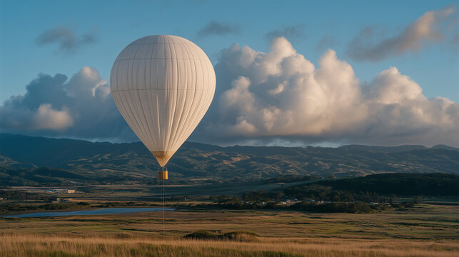 World Environment Day scientists releasing weather balloon carrying quantum sensor payload in open field, summer morning, atmospheric data collection, environmental monitoring technology, climate re