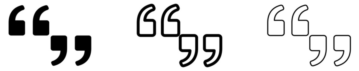 Obraz premium Set of quotation marks icons with different stroke weights and a filled version. Minimalist symbols for direct speech, text highlights, and testimonials. Vector illustration.