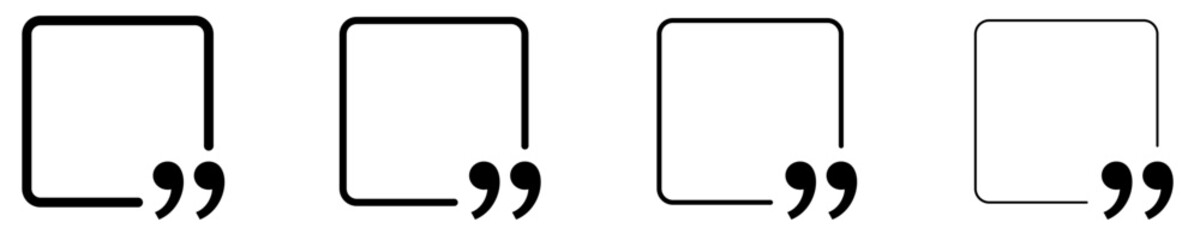 Obraz premium Set of linear quote frame icons with different stroke weights. Minimalist templates for testimonials and text blocks. Vector illustration.