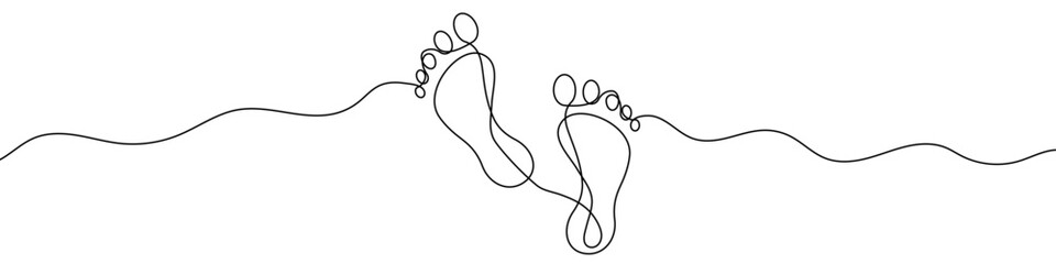 Obraz premium Human footprints, made in one line. Minimalistic symbol of a walk, steps, or a shared journey. Vector illustration.