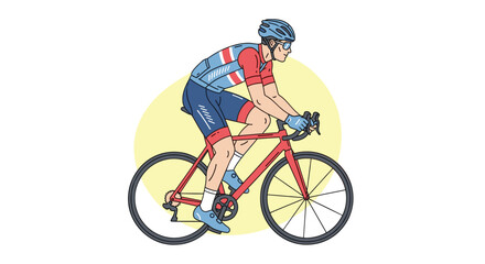 Fototapeta premium Road cyclist riding fast bicycle, modern flat line art sports illustration