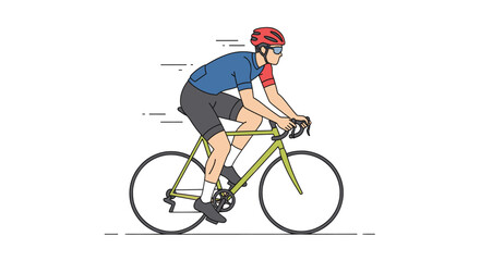Fototapeta premium Road cyclist riding fast bicycle, modern flat line art sports illustration
