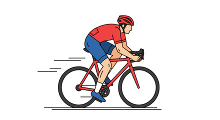 Fototapeta premium Road cyclist riding fast bicycle, modern flat line art sports illustration
