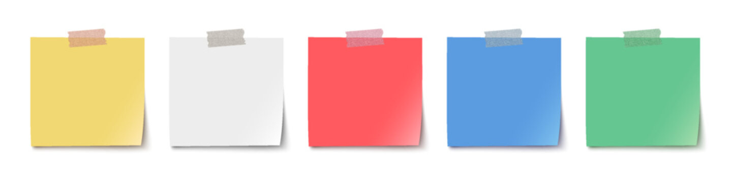 Sticky note with duct tape, post it note paper, memo reminder, sticky paper note with clipping path isolated on transparent background