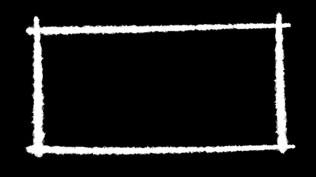 Hand drawn white rough grunge rectangular frame border animation on transparent background