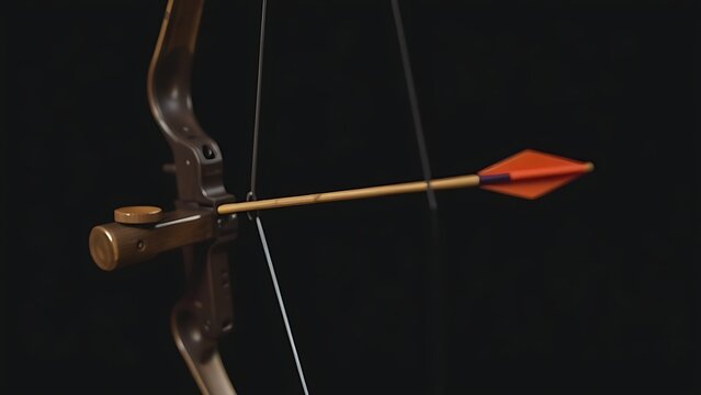 taut. Drawn compound bow with taut string and arrow, side view on dark background. lifestyle magazines, social media lookbooks, designed for influencer and brand collaborations.