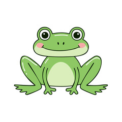 Obraz premium Cheerful cartoon green frog with wide eyes and smiling mouth