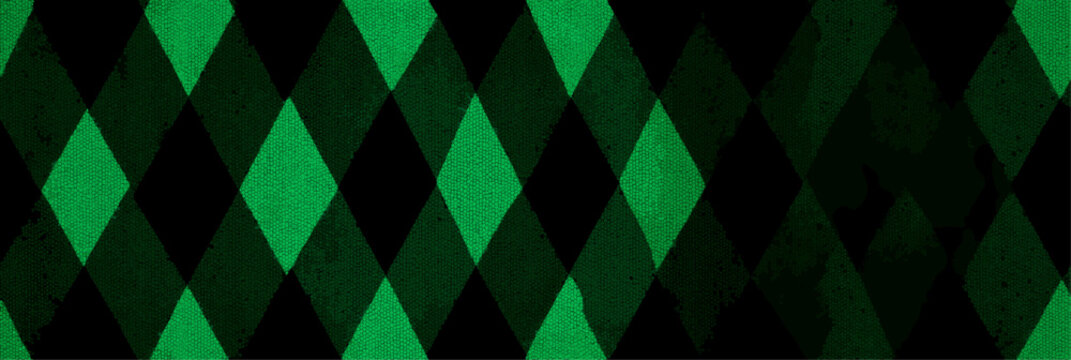 Repeating geometric diamond pattern featuring dark green and black colors creating a textured graphic backdrop. Dark green and black harlequin pattern background