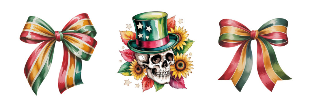 Juneteenth Skull with Top Hat & Bows Clipart