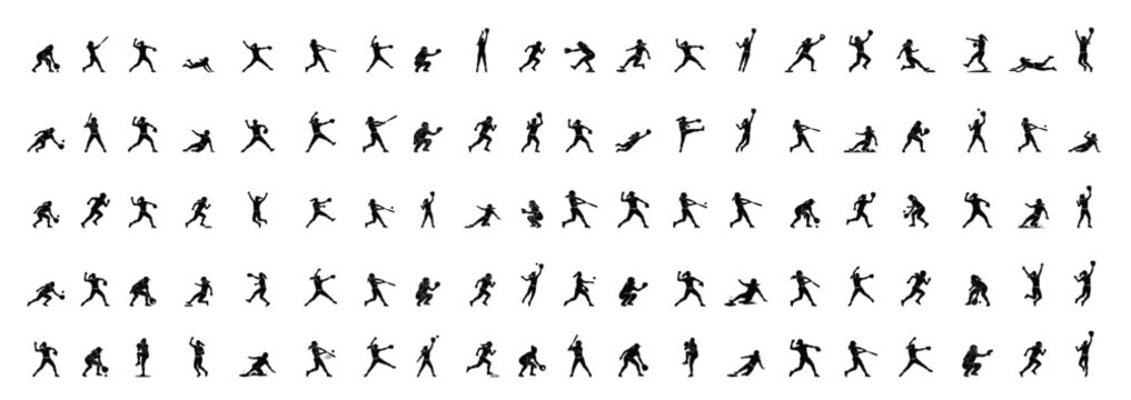 Softball Player Silhouette Icon Set