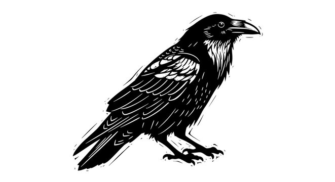 Viintage engraved raven bird illustration isolated in black and white