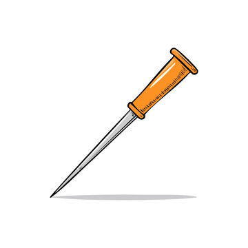 Handheld ice pick with orange handle and pointed metal shaft for breaking up ice