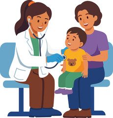 Obraz premium Pediatrician Examining Child with Mother at Clinic – Family Healthcare Concept