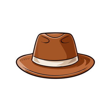 Classic brown fedora hat with white band, stylized illustration for vintage fashion and adventure themes.