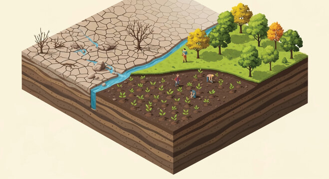 Soil Layers, Ecosystem, Land, 3D Isometric Illustration, Environmental, Nature