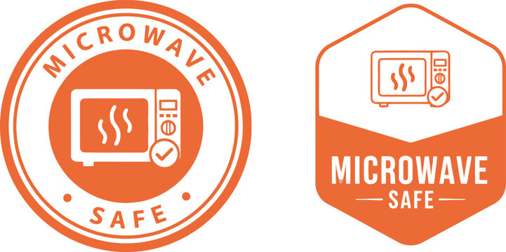 Microwave Safe Icon Set &ndash; Orange Vector Labels for Food Packaging and Kitchenware Certification