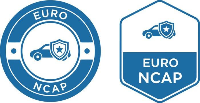 Euro NCAP Safety Badge Icons &ndash; Blue Automotive Certification and Crash Test Logo Vector Set