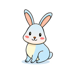 Fototapeta premium Cute blue and yellow cartoon rabbit sitting with pink cheeks and big ears