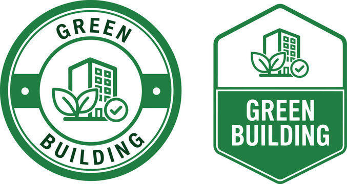 Green Building Certification Badge Icons for Sustainable Eco-Friendly Construction and Architecture
