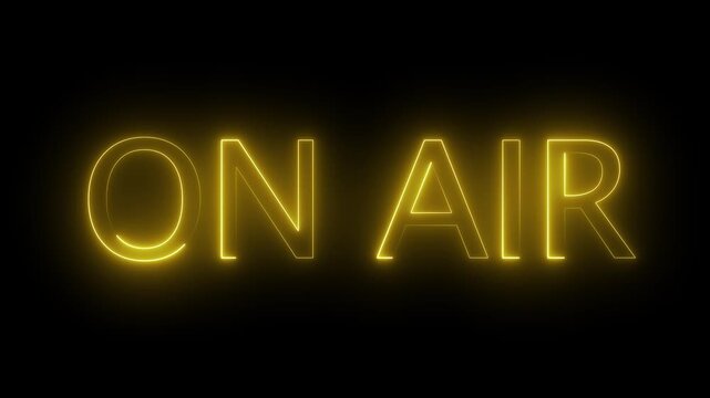 Vibrant red neon ON AIR sign with pulsing light effect for podcasting studio