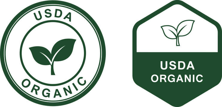 USDA Organic Certification Badge Vector Icons for Food Packaging and Eco-Friendly Product Labels