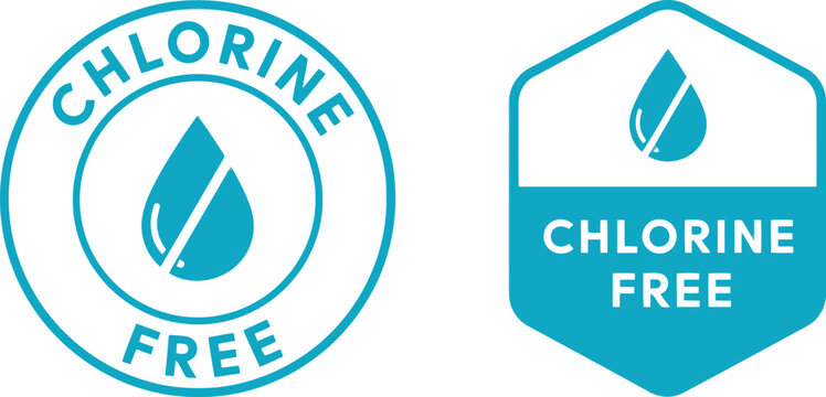Chlorine Free Badge Icons Set &ndash; Blue Eco Friendly Water Drop Labels for Product Packaging and Marketing