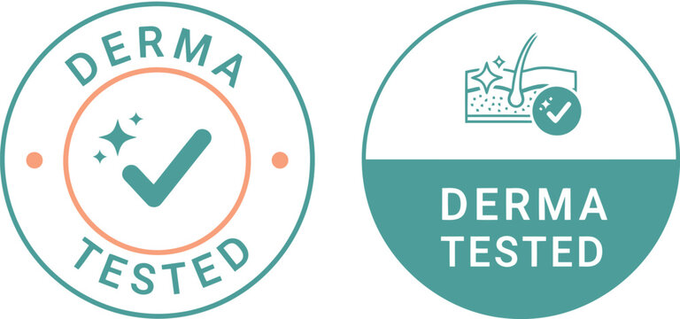 Derma Tested Badge Icons for Skincare and Cosmetic Product Packaging, Dermatologically Approved Labels