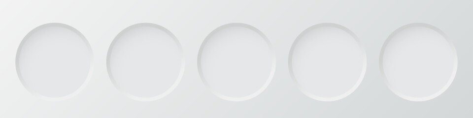 3d wall niche. Empty white round shelf. Circular inside frame. Display stand, showcase mockup. Showroom, gallery, studio or shop product presentation. Vector illustrations set. © Mariquita vector