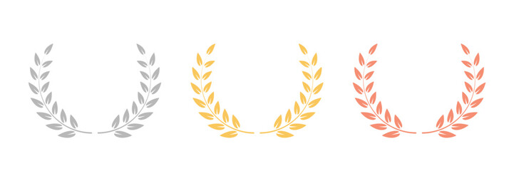 Plakat Award laurel wreath collection. Gold silver copper winner awards prizes for awarding ceremony, championship, best player, anniversary. Quality certificates. Premium vector illustrations set.