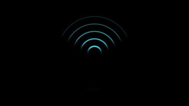 spiral radio wave station signal animation on black background. Radio Waves in Circle Form, Radio wave signal and sound wave signal, radar animated. Technology radio waves signal icon animation