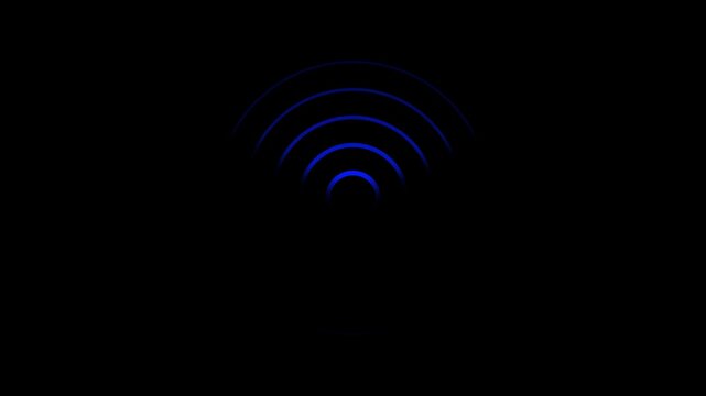 spiral radio wave station signal animation on black background. Radio Waves in Circle Form, Radio wave signal and sound wave signal, radar animated. Technology radio waves signal icon animation