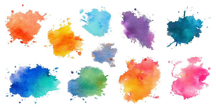 Modern watercolor set paint splash design. colorful rainbow artistic brush collections texture and creative vector background.