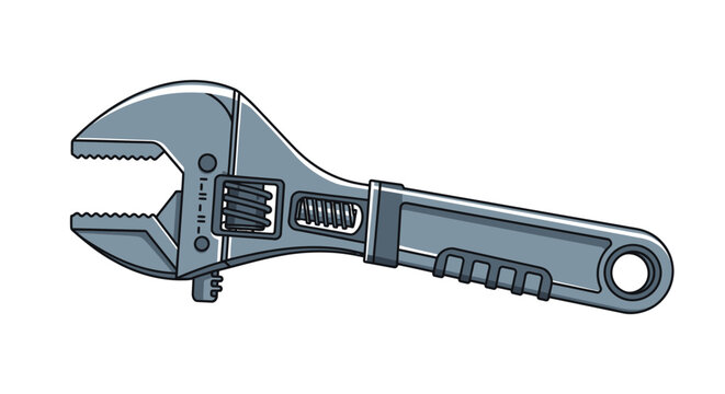 Adjustable Wrench Tool Isolated on White Background - Vector Illustration