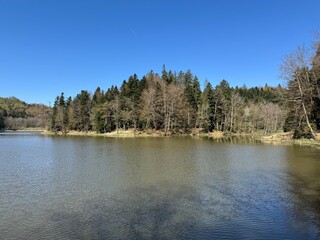 Obraz premium Artificial lake Trakoscan (Zagorje, Croatia) - Die See Trakoscan oder künstlicher Trakoscansee (Kroatien) - Umjetno jezero Trakošćan ili Trakošćansko jezero (Hrvatsko zagorje, Hrvatska)