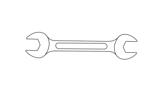 Single Line Drawing of a Combination Wrench on White Background