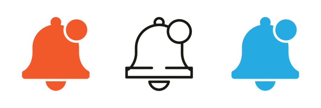 Notification bell icons in orange, Black, And blue for alerts and reminders vector illustration