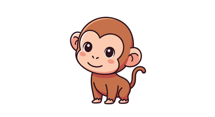 Obraz premium Adorable brown monkey character standing alone on a plain white background in a simple flat cartoon illustration style.
