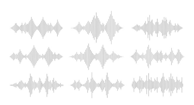 Abstract sound wave forms showing audio visualization on isolated white background