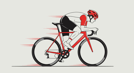 Naklejka premium Professional Male Cyclist on a Red Racing Bicycle Riding Fast, in bright studio.