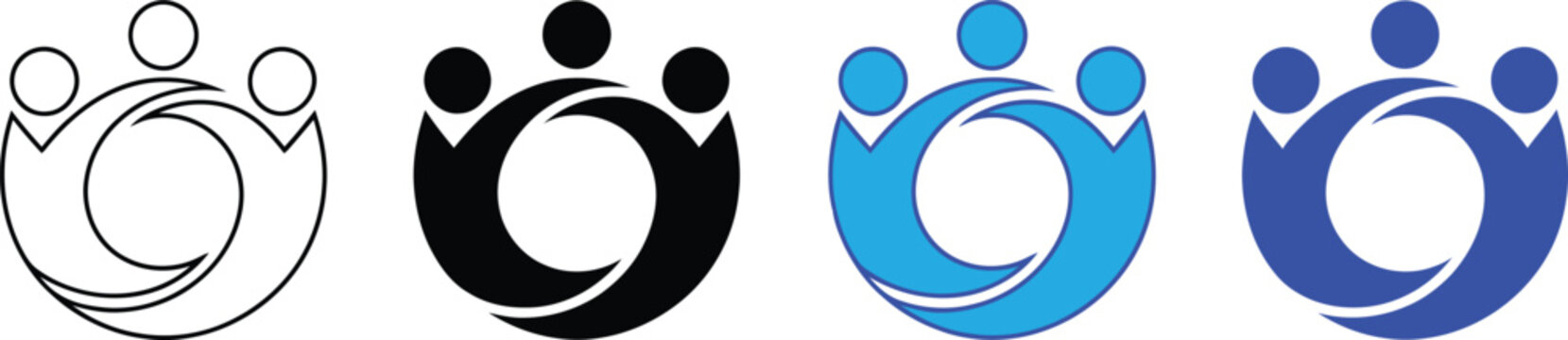 Community teamwork circle icon set, people unity partnership symbol, vector illustration