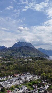 Vertical Aerial View of Traunstein Mountain in Gmunden Austria