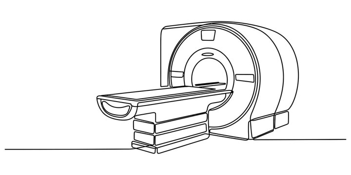 continuous one line drawing Medical MRI machine, MRI scanner, magnetic resonance imaging, hospital equipment