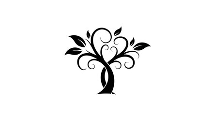 Obraz premium Abstract Stylized Tree Silhouette with Swirls and Leaves