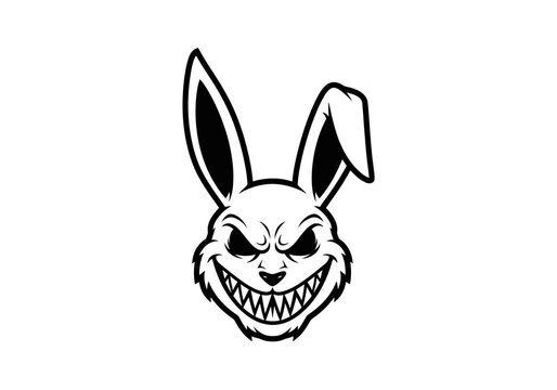 Aggressive rabbit mascot head with sharp teeth illustration